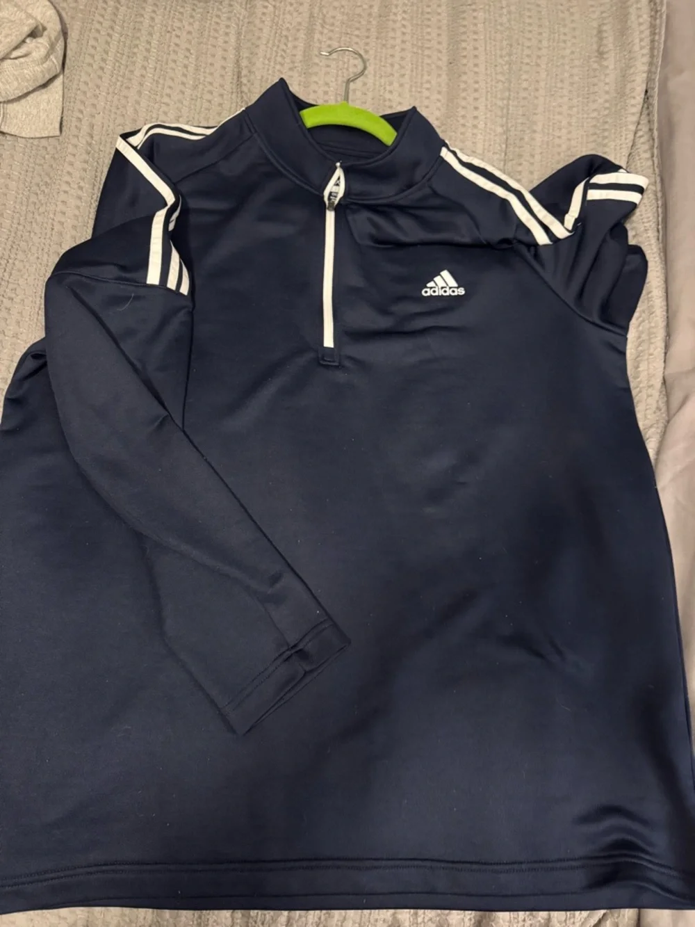adidas Navy Blue Long Sleeve 1/4 Zip Pullover with White Stripes